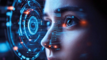 Frau schaut auf elektronischen Kreis